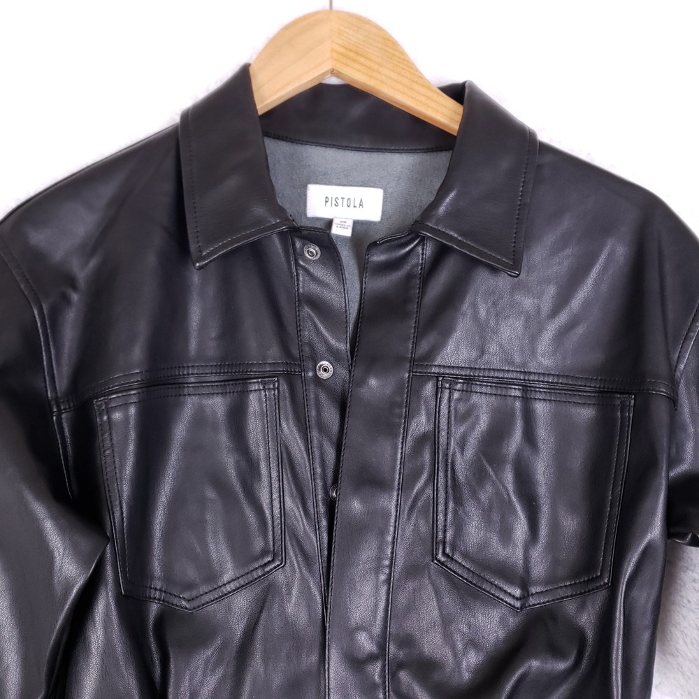 Pistola Faux Leather Dress Womens XS Long Sleeve Mini Black Vegan Utility Moto - Picture 2 of 10
